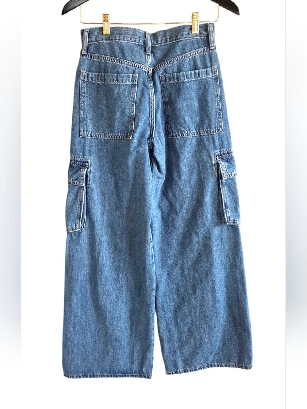 NWT Old Navy Super Baggy Wide Leg High Rise Jeans Cargo Utility Blue Size 14